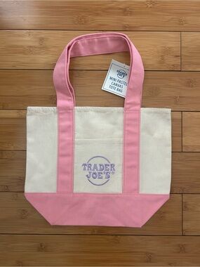 Trader Joe’s Mini Pastel Canvas Tote Bag - Pink & Cream